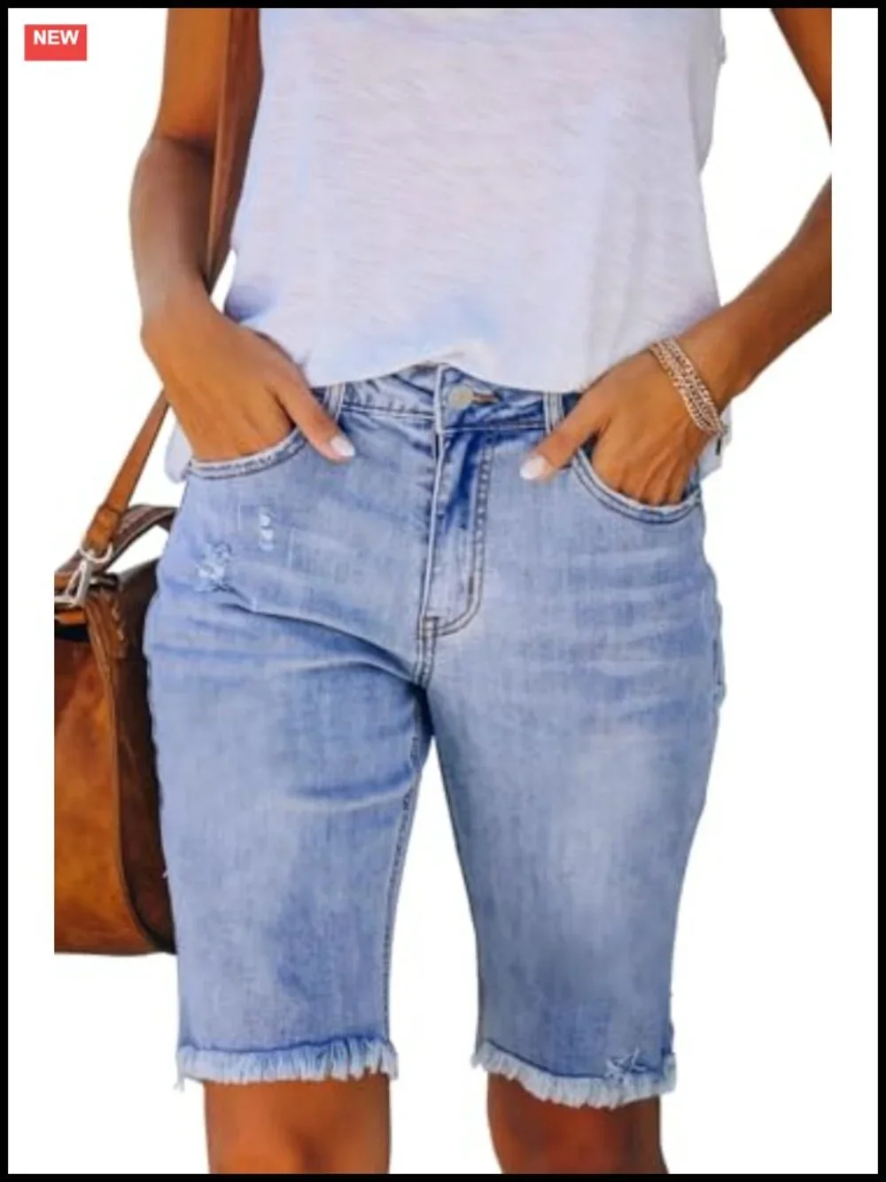 Ripped Casual Summer Mid Waist Stretchy Five Points Denim Jean Shorts